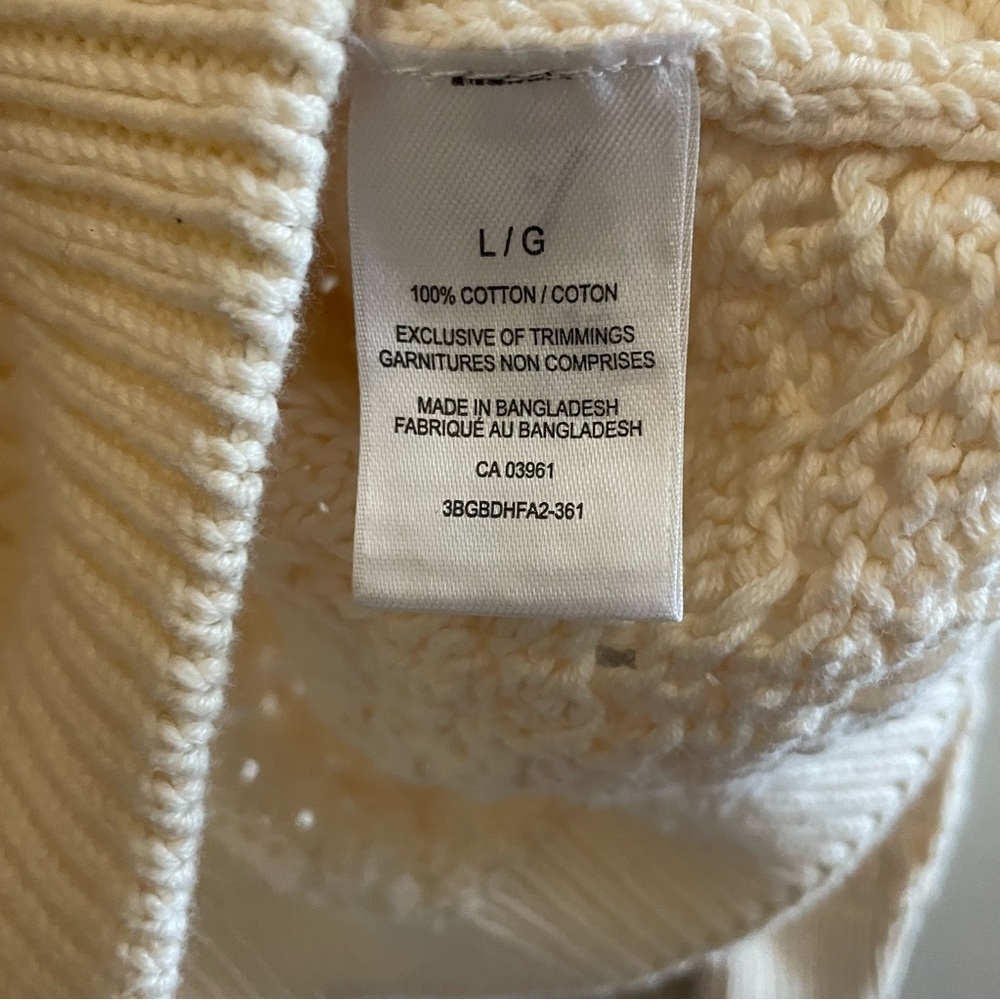 Denver Hayes Cream Open-Knit Drop Shoulder Crewneck Sweater โ Large Like New - Picture 10 of 16